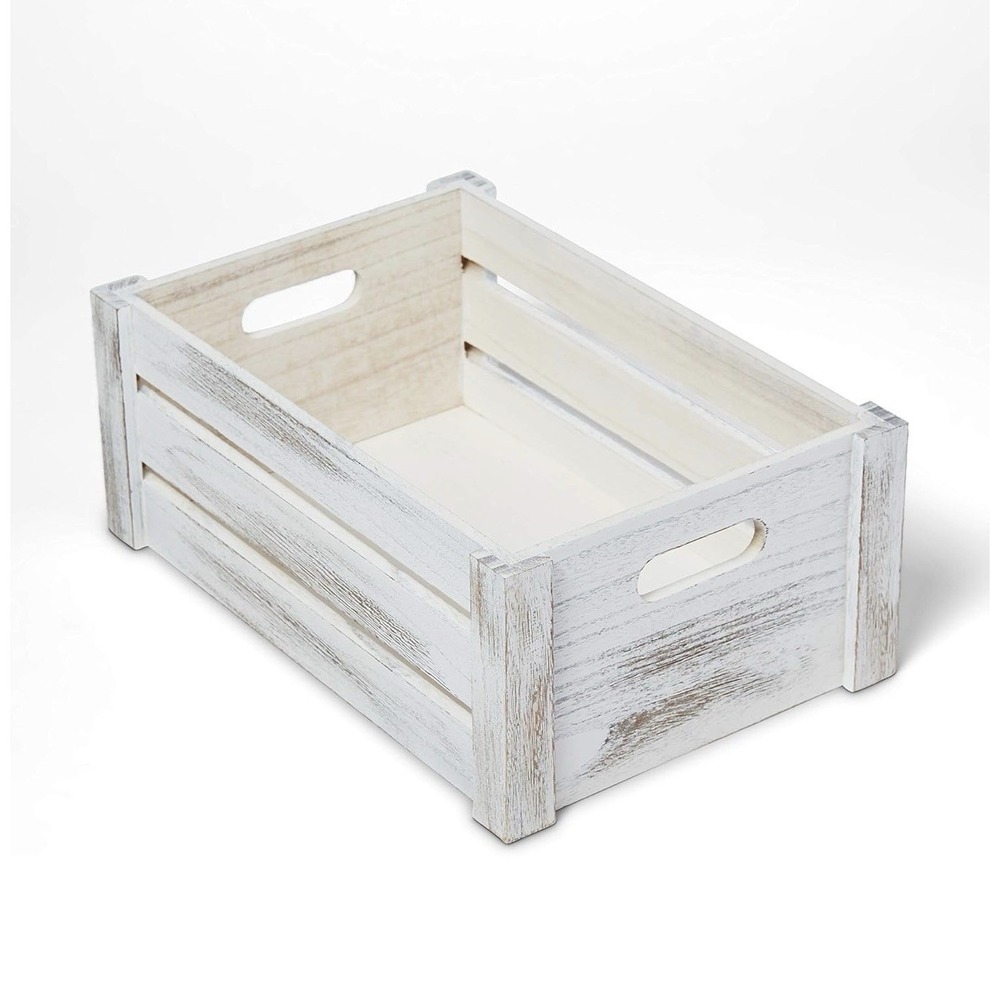 Farmhouse Wooden Crate Set | Whitewashed Nesting Storage Boxes Set of 2 - Picture 6 of 15
